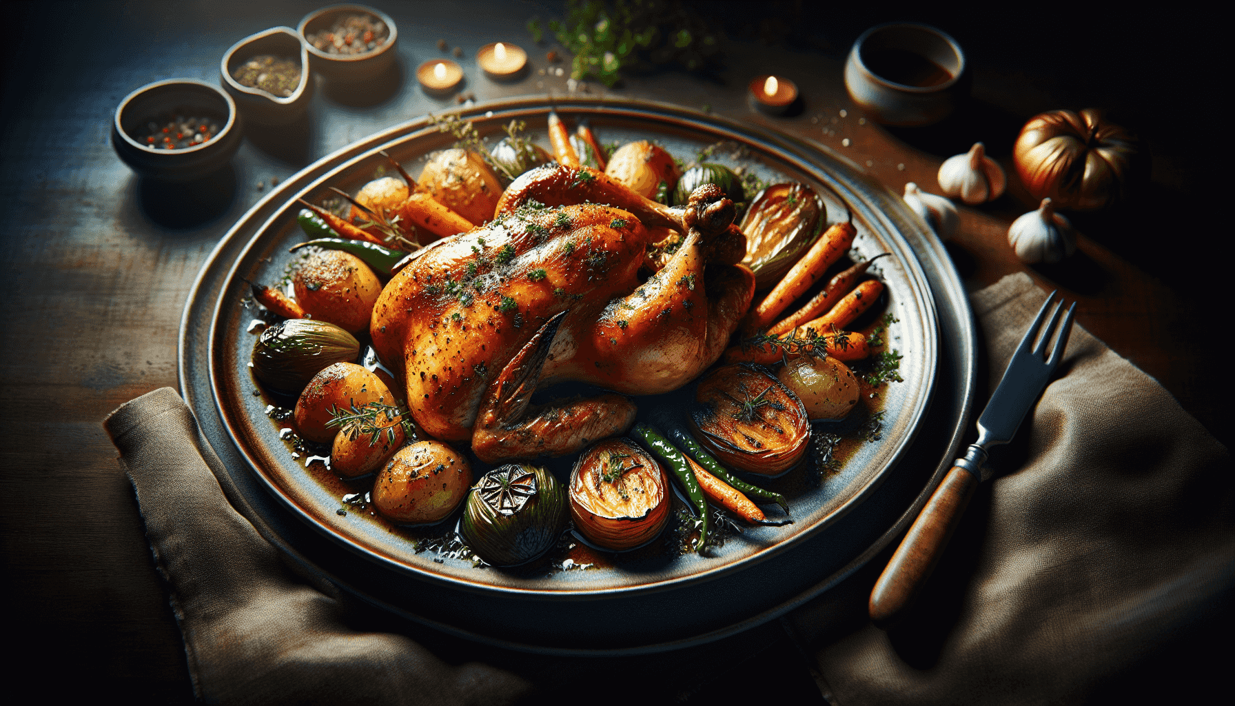 Roasted chicken with herbs and vegetables